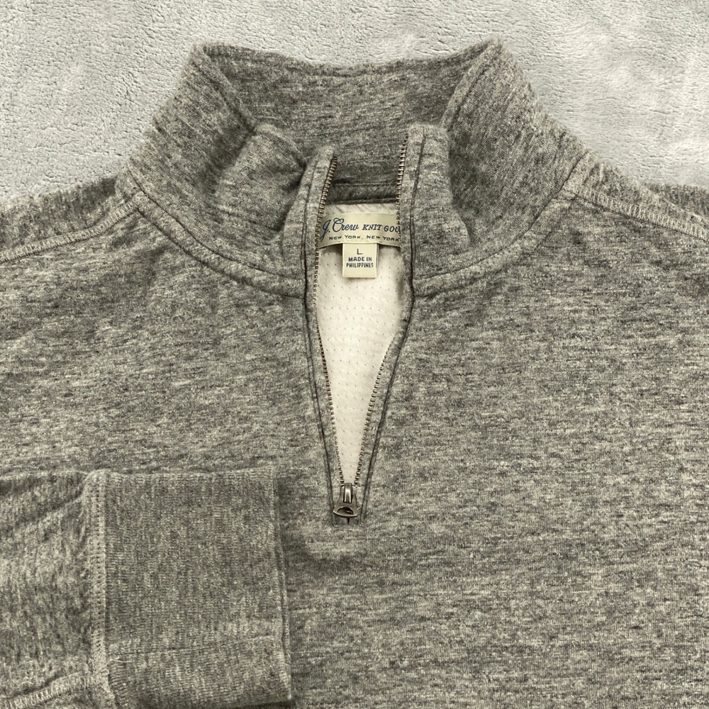 J.Crew Knit Goods Mens Large Heather Grey Cotton Quarter Zip Pullover Sweater